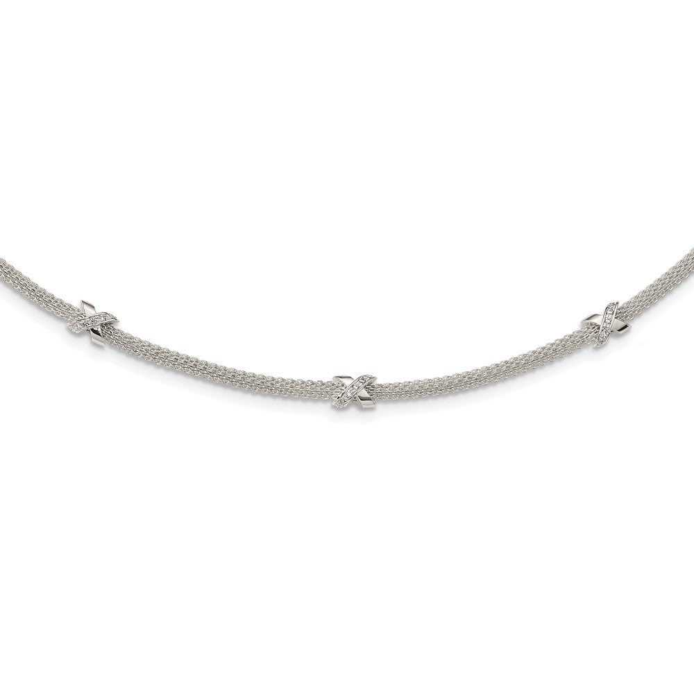 Sterlingsilber Poliert Zirkonia Xs mit 2 Zoll Verlängerung. Halskette