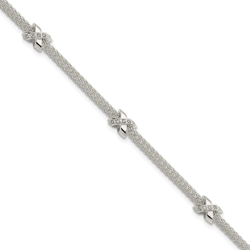 7.25 Zoll Sterlingsilber Rhodiniert Poliert Zirkonia Xs mit 1 Zoll Verlängerung Armband