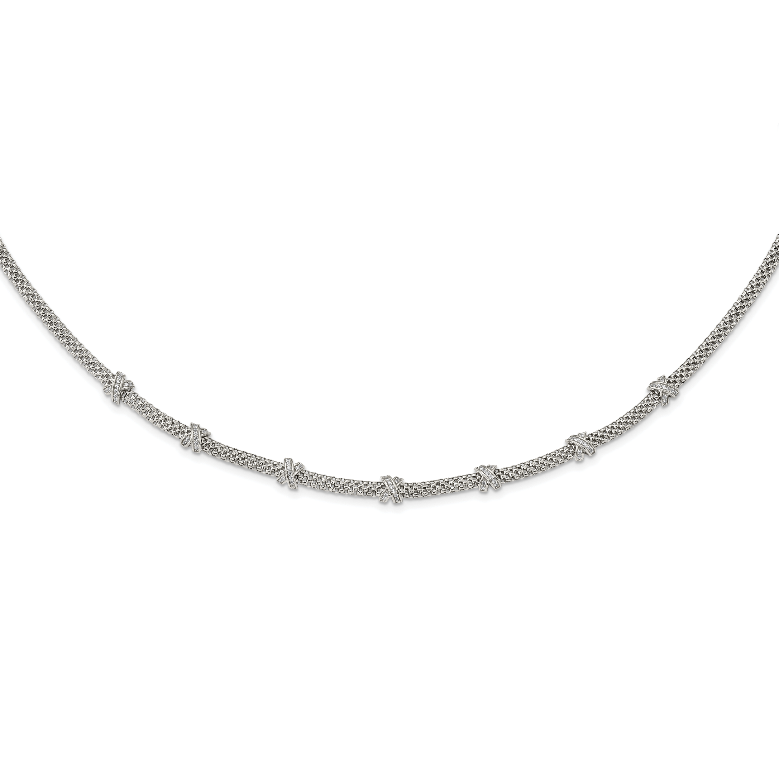 Sterlingsilber Rhodiniert Poliert Zirkonia X Halskette