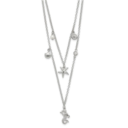Sterlingsilber Zirkonia 7 Imitat Perle Beach Theme 2-strand Halskette
