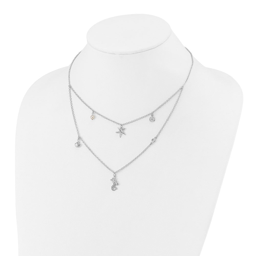 Sterlingsilber Zirkonia 7 Imitat Perle Beach Theme 2-strand Halskette