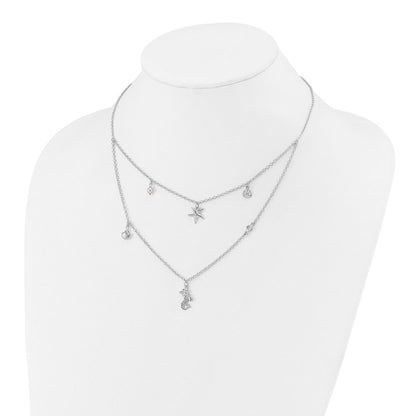 Sterlingsilber Zirkonia 7 Imitat Perle Beach Theme 2-strand Halskette