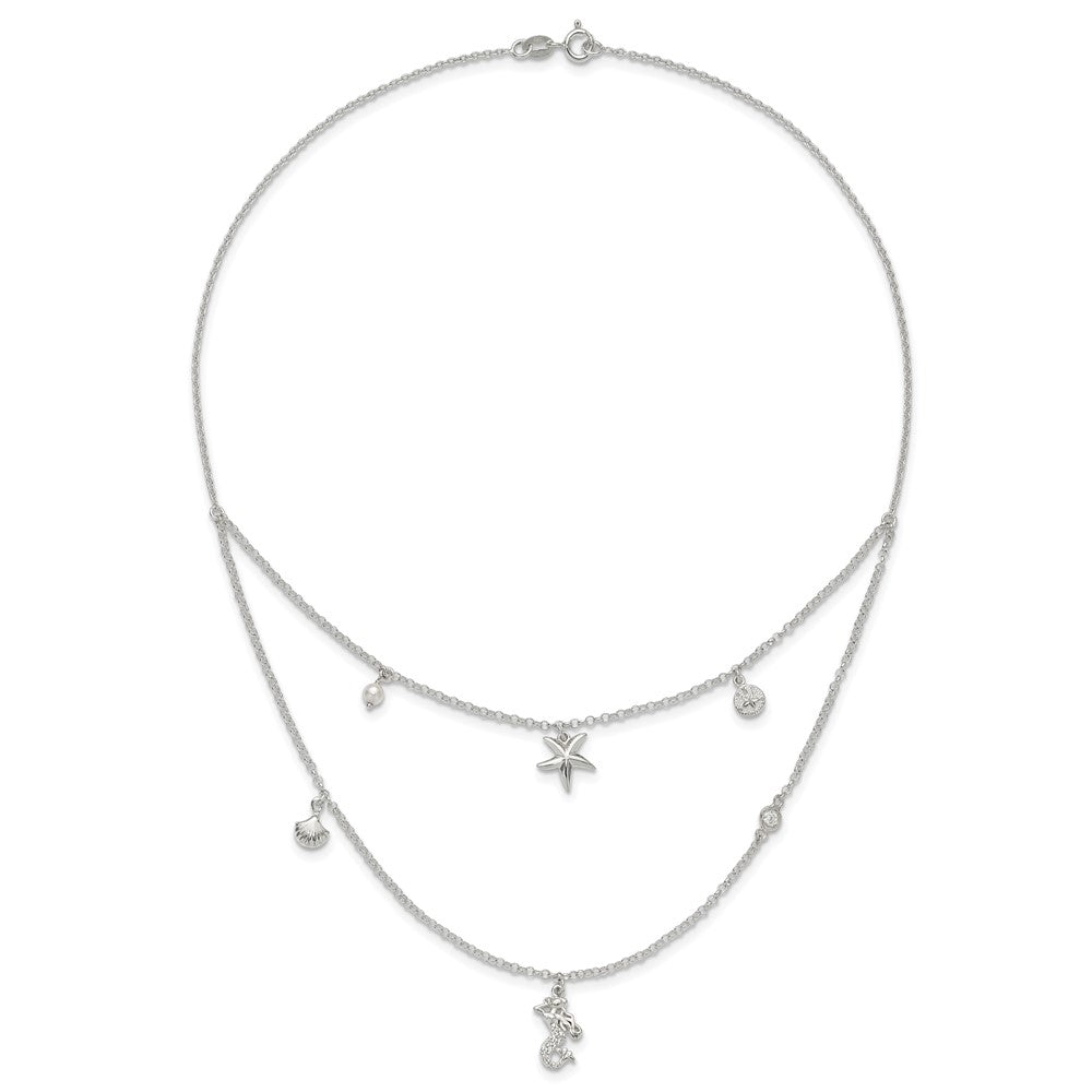 Sterlingsilber Zirkonia 7 Imitat Perle Beach Theme 2-strand Halskette