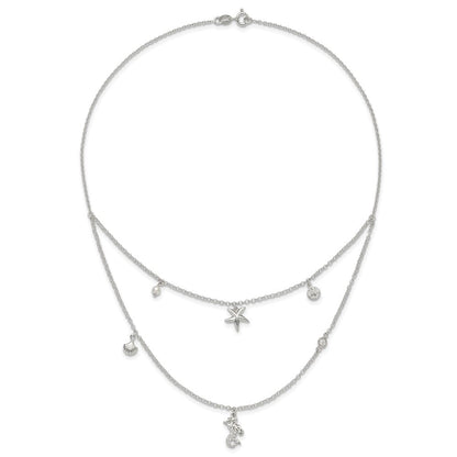 Sterlingsilber Zirkonia 7 Imitat Perle Beach Theme 2-strand Halskette