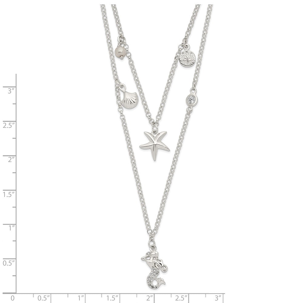 Sterlingsilber Zirkonia 7 Imitat Perle Beach Theme 2-strand Halskette