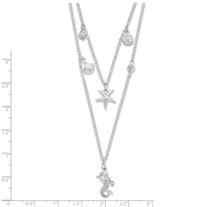 Sterlingsilber Zirkonia 7 Imitat Perle Beach Theme 2-strand Halskette