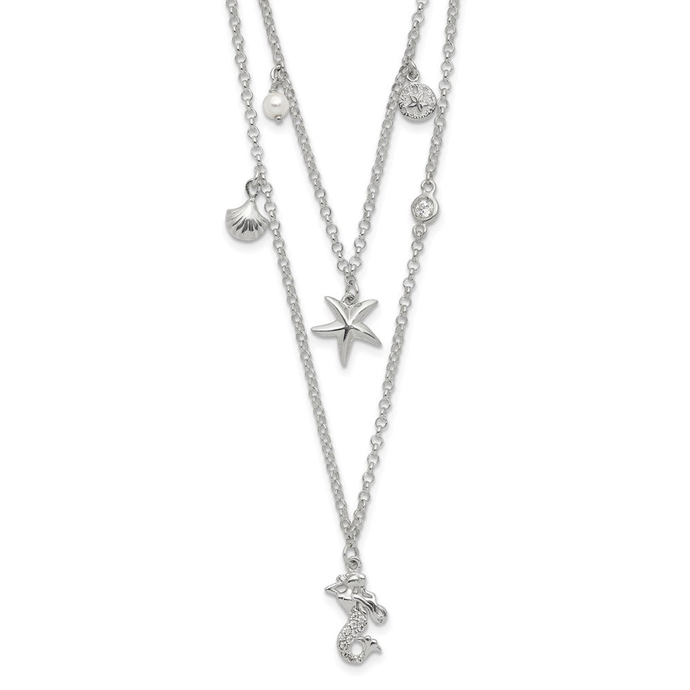 Sterlingsilber Zirkonia 7 Imitat Perle Beach Theme 2-strand Halskette