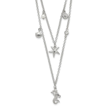 Sterlingsilber Zirkonia 7 Imitat Perle Beach Theme 2-strand Halskette