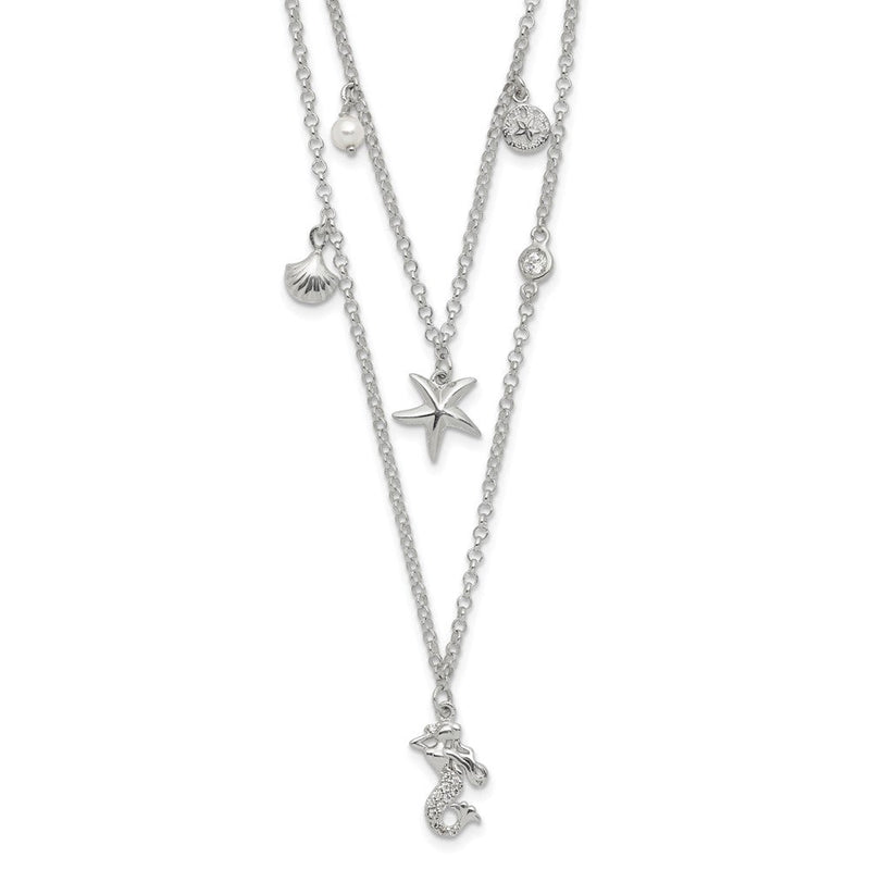 Sterlingsilber Zirkonia 7 Imitat Perle Beach Theme 2-strand Halskette