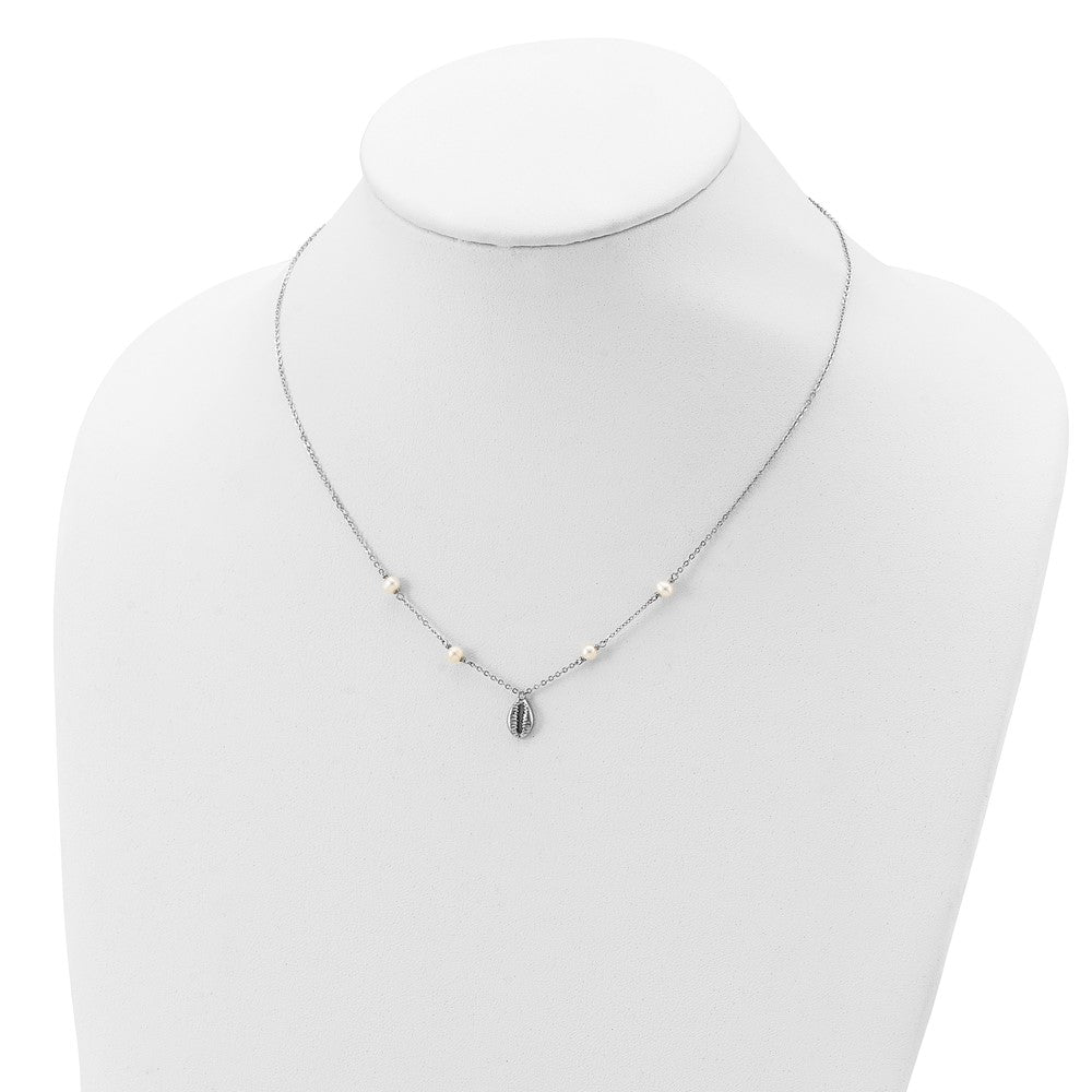 Sterlingsilber Rhodiniert Cowrie Muschel & Fw Zuchtperle Halskette