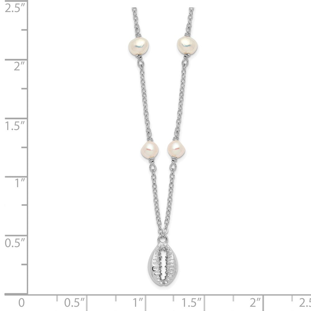 Sterlingsilber Rhodiniert Cowrie Muschel & Fw Zuchtperle Halskette