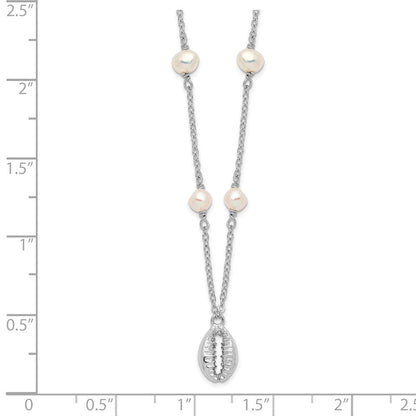 Sterlingsilber Rhodiniert Cowrie Muschel & Fw Zuchtperle Halskette