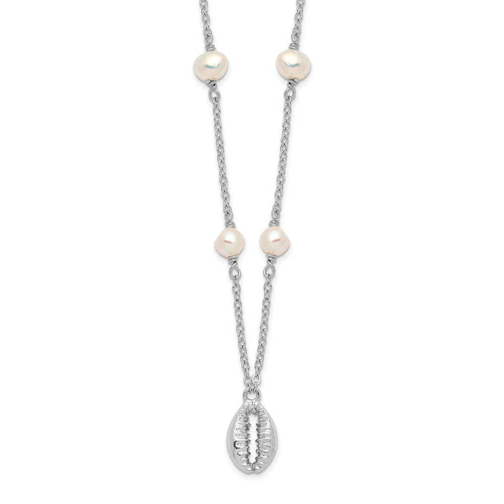 Sterlingsilber Rhodiniert Cowrie Muschel & Fw Zuchtperle Halskette