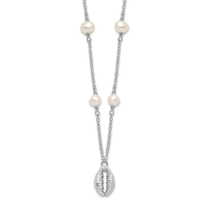 Sterlingsilber Rhodiniert Cowrie Muschel & Fw Zuchtperle Halskette