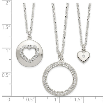 Sterlingsilber 3 Zirkonia Pendants All 16 (necklace Set)