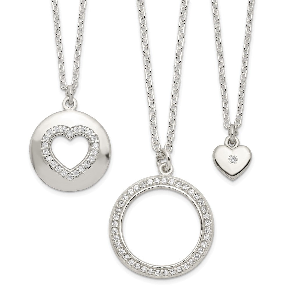 Sterlingsilber 3 Zirkonia Pendants All 16 (necklace Set)