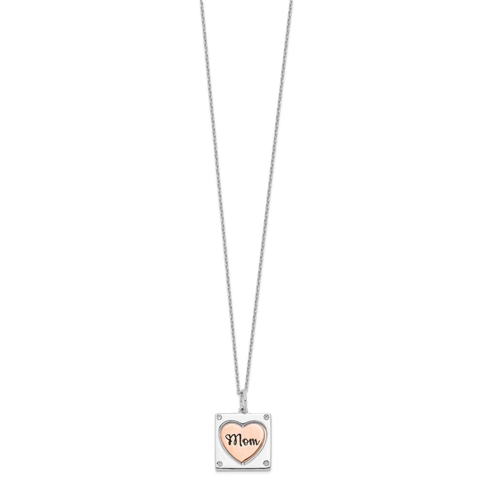 Sterlingsilber Rhodiniert Roséfarben Mama/love Herz Mittig Spins Zirkonia mit 2 Zoll Ex