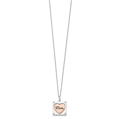 Sterlingsilber Rhodiniert Roséfarben Mama/love Herz Mittig Spins Zirkonia mit 2 Zoll Ex