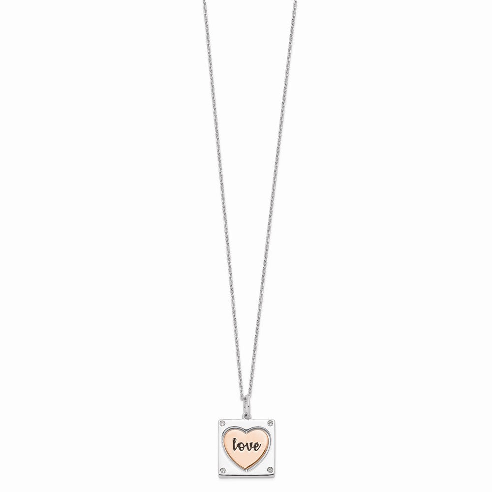 Sterlingsilber Rhodiniert Roséfarben Mama/love Herz Mittig Spins Zirkonia mit 2 Zoll Ex