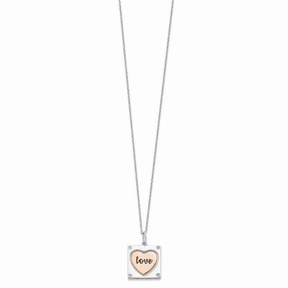 Sterlingsilber Rhodiniert Roséfarben Mama/love Herz Mittig Spins Zirkonia mit 2 Zoll Ex
