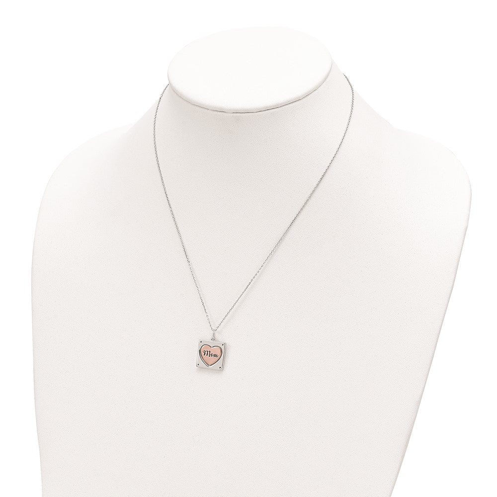 Sterlingsilber Rhodiniert Roséfarben Mama/love Herz Mittig Spins Zirkonia mit 2 Zoll Ex