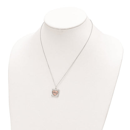 Sterlingsilber Rhodiniert Roséfarben Mama/love Herz Mittig Spins Zirkonia mit 2 Zoll Ex