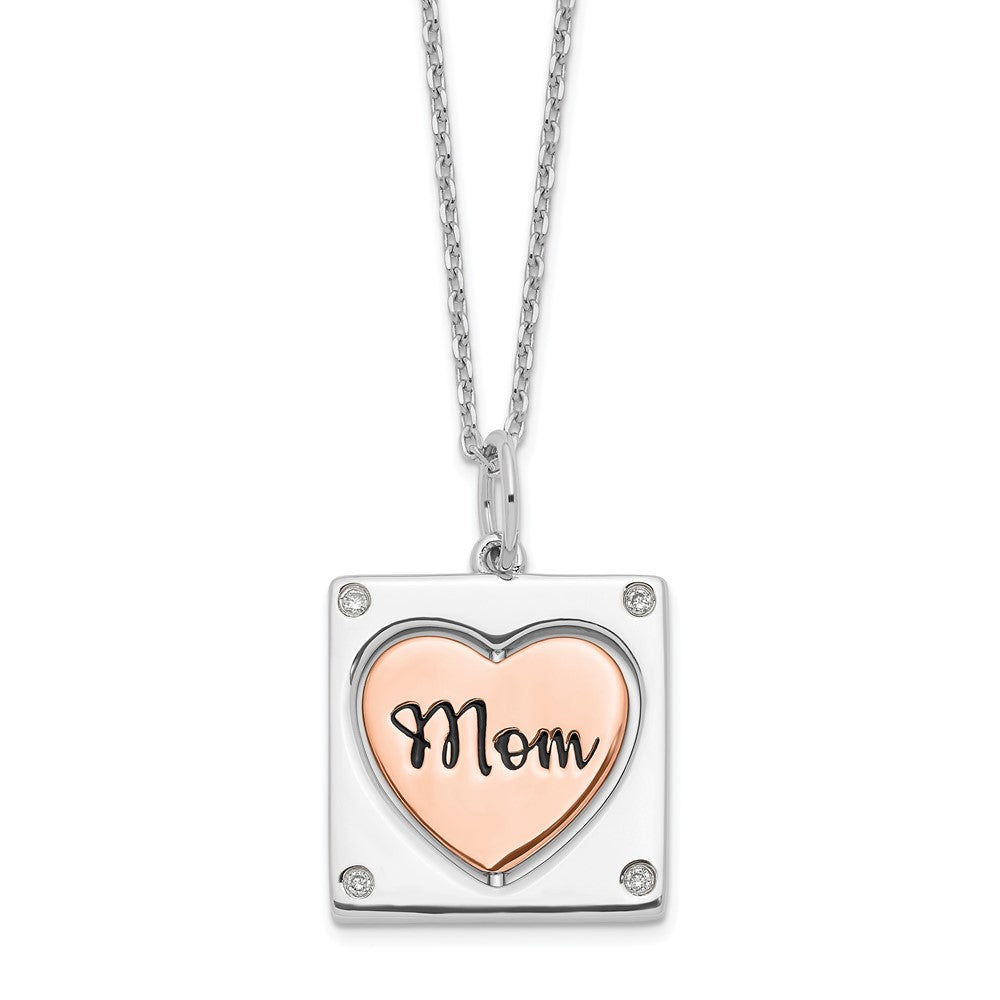 Sterlingsilber Rhodiniert Roséfarben Mama/love Herz Mittig Spins Zirkonia mit 2 Zoll Ex