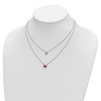 Sterlingsilber Rhodium-plate Emaille Herz 2-strand mit 1 Zoll Verlängerung Halskette