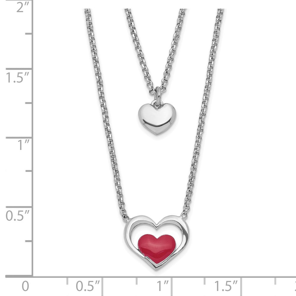 Sterlingsilber Rhodium-plate Emaille Herz 2-strand mit 1 Zoll Verlängerung Halskette