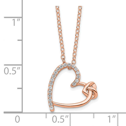 Sterlingsilber Poliert Roséfarben Zirkonia Herz 18 Zoll Halskette