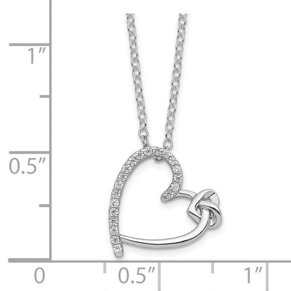 Sterlingsilber Poliert Rhodiniert Zirkonia Herz 18 Zoll Halskette