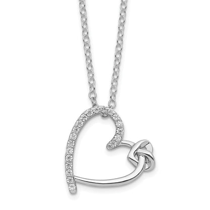 Sterlingsilber Poliert Rhodiniert Zirkonia Herz 18 Zoll Halskette