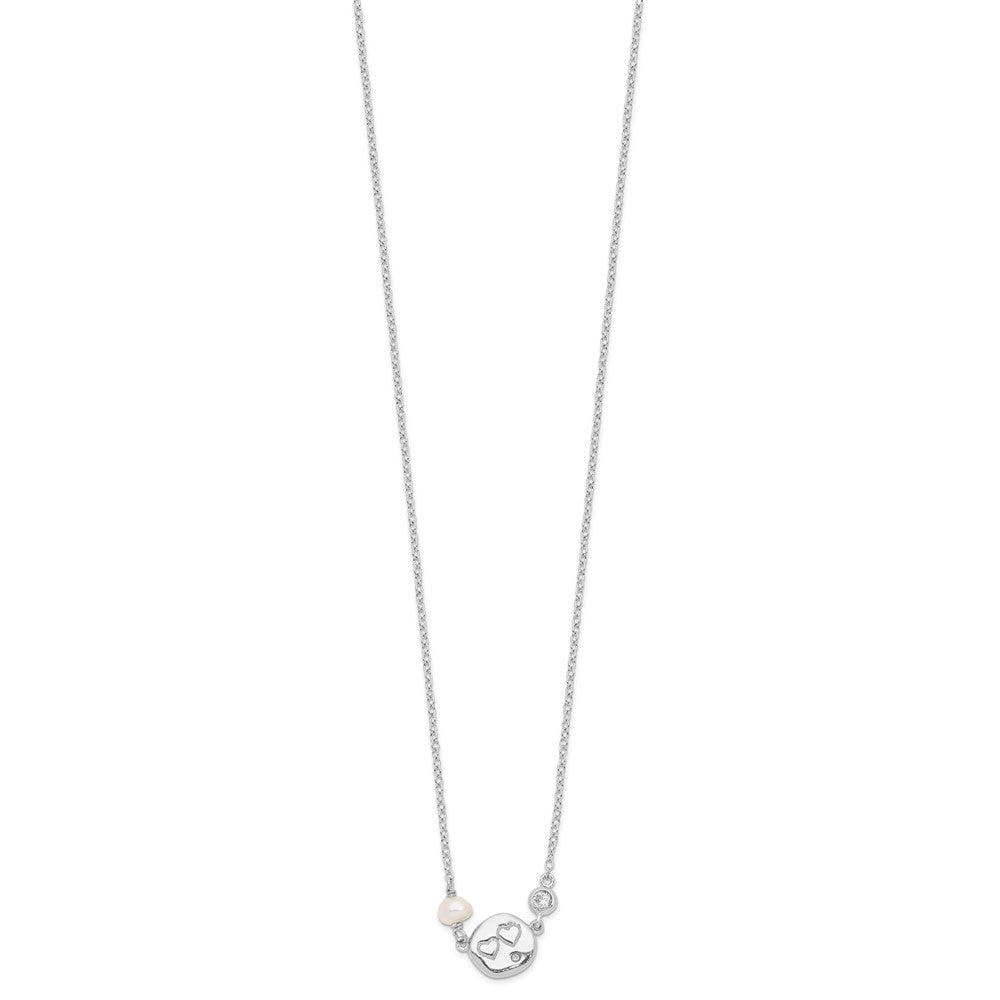 Sterlingsilber Rhodiniert Zirkonia Fw Zuchtperle mit Herzen Halskette