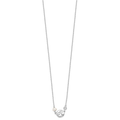 Sterlingsilber Rhodiniert Zirkonia Fw Zuchtperle mit Herzen Halskette
