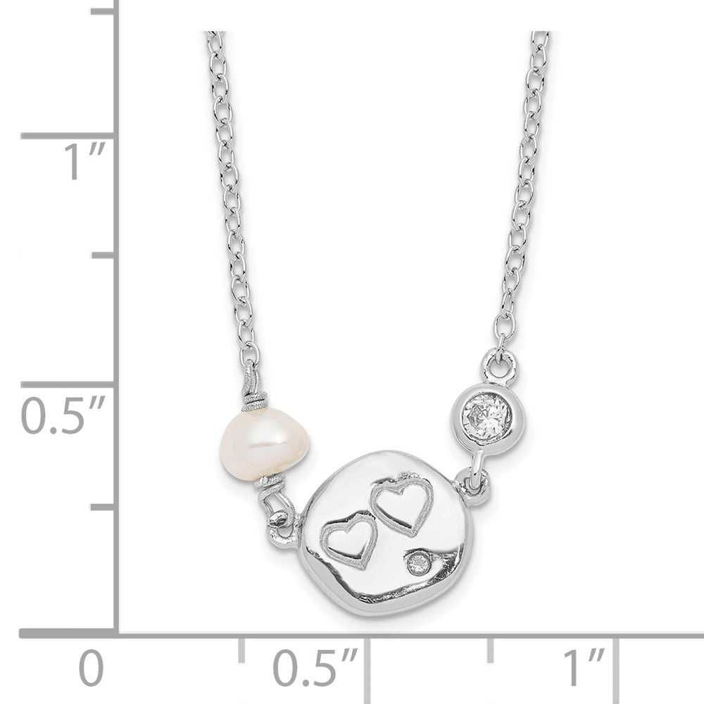 Sterlingsilber Rhodiniert Zirkonia Fw Zuchtperle mit Herzen Halskette