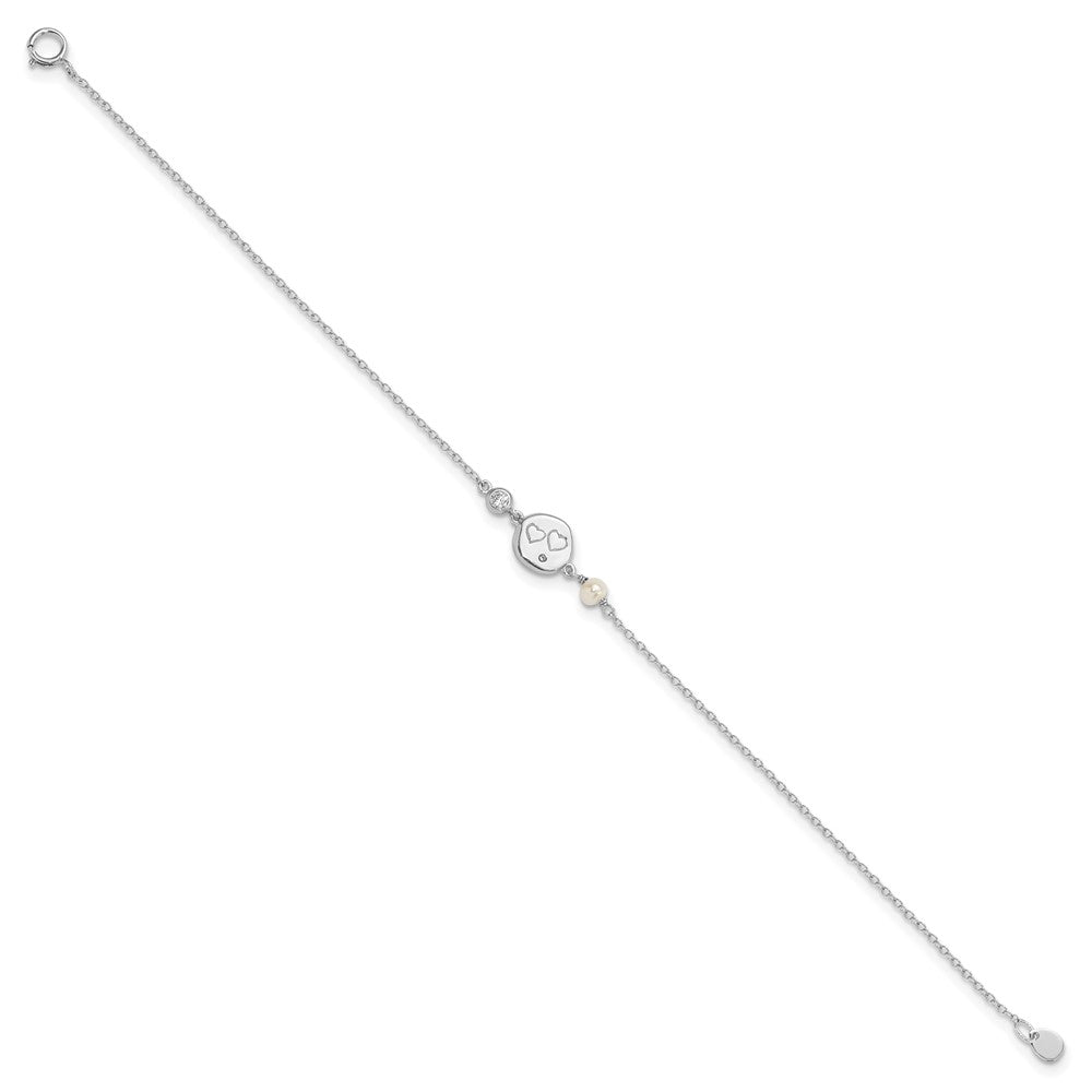 7.5 Zoll Sterlingsilber Rhodiniert Zirkonia Fw Zuchtperle mit Herzen Armband
