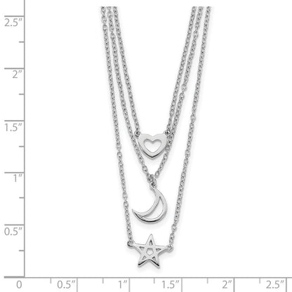 Sterlingsilber Rhodiniert Herz, Mond, Stern mit 2 in Verlängerung. Halskette