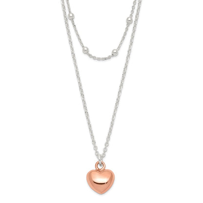 Sterlingsilber & Roséfarben Gekugelt Herz Verstellbar Halskette