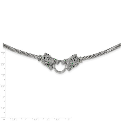 Sterlingsilber Rhodiniert Poliert Tigers Holding Ring Zirkonia Halskette