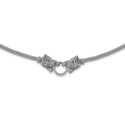 Sterlingsilber Rhodiniert Poliert Tigers Holding Ring Zirkonia Halskette