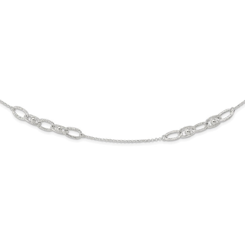 Sterlingsilber Gehämmert Oval mit Perlen Halskette