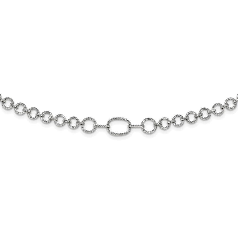 Sterlingsilber Rhodiniert Poliert Zirkonia Fantasieglieder mit 3 in Verlängerung. Halskette