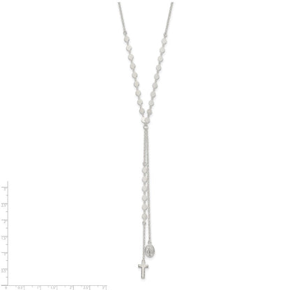 Sterlingsilber Poliert Wundertätig Medaille und Kreuz Tropfen Halskette