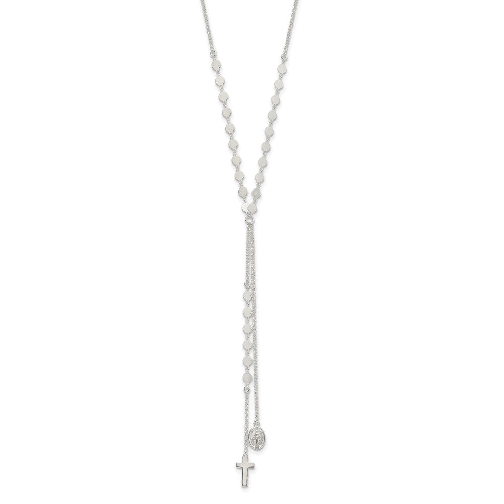 Sterlingsilber Poliert Wundertätig Medaille und Kreuz Tropfen Halskette