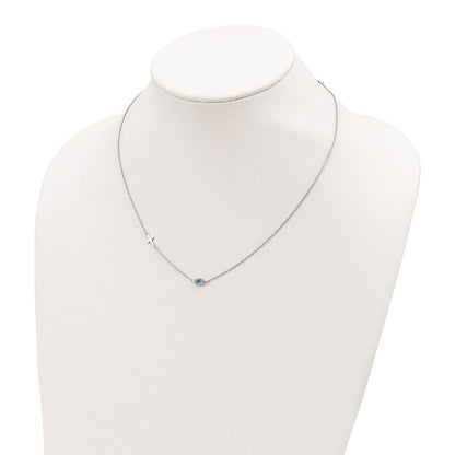 Sterlingsilber Rhodiniert Zirkonia Emaille Kreuz mit Auge 16.5 Zoll mit 2 Zoll Verlängerung Halskette