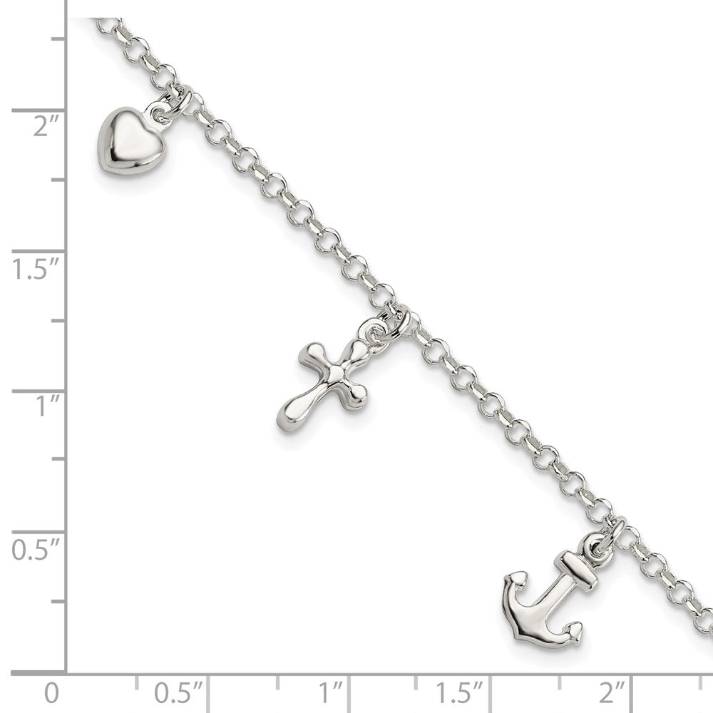 7.5 Zoll Sterlingsilber Kreuz, Anker, Herz Armband