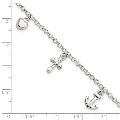 7.5 Zoll Sterlingsilber Kreuz, Anker, Herz Armband