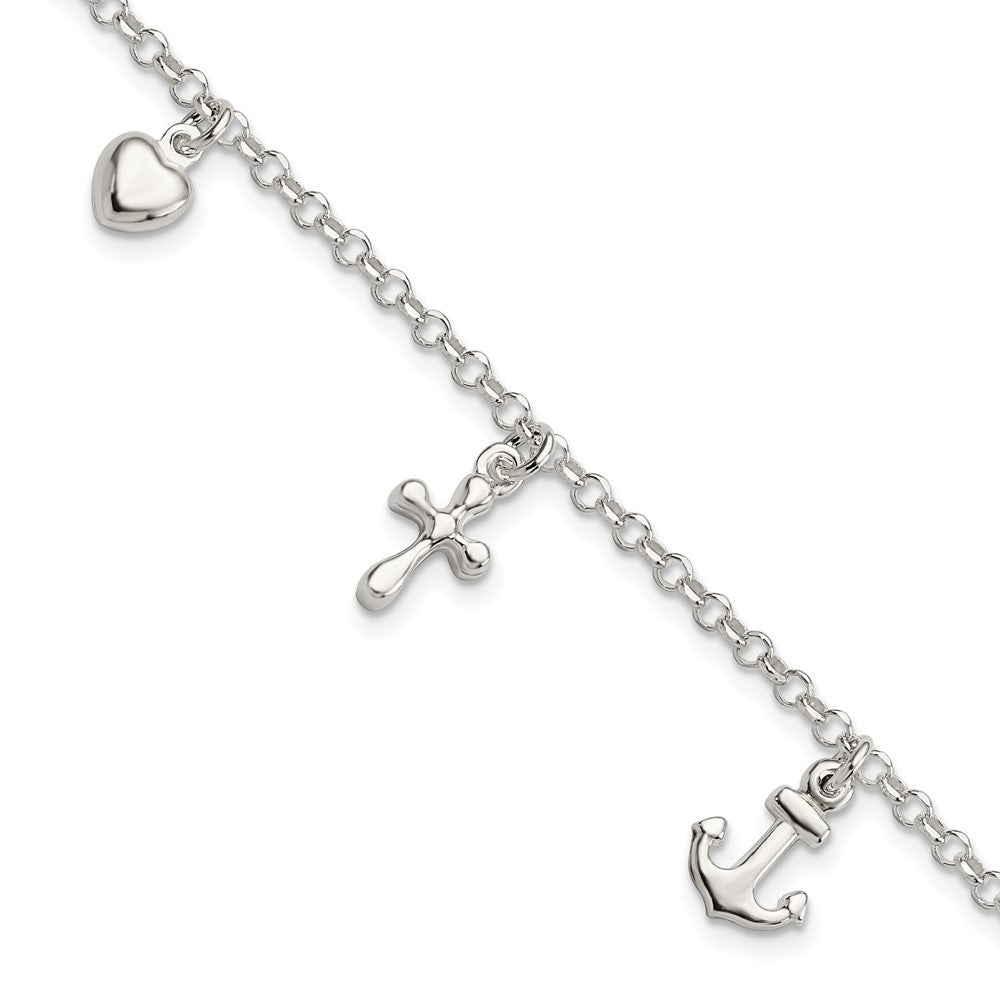 7.5 Zoll Sterlingsilber Kreuz, Anker, Herz Armband