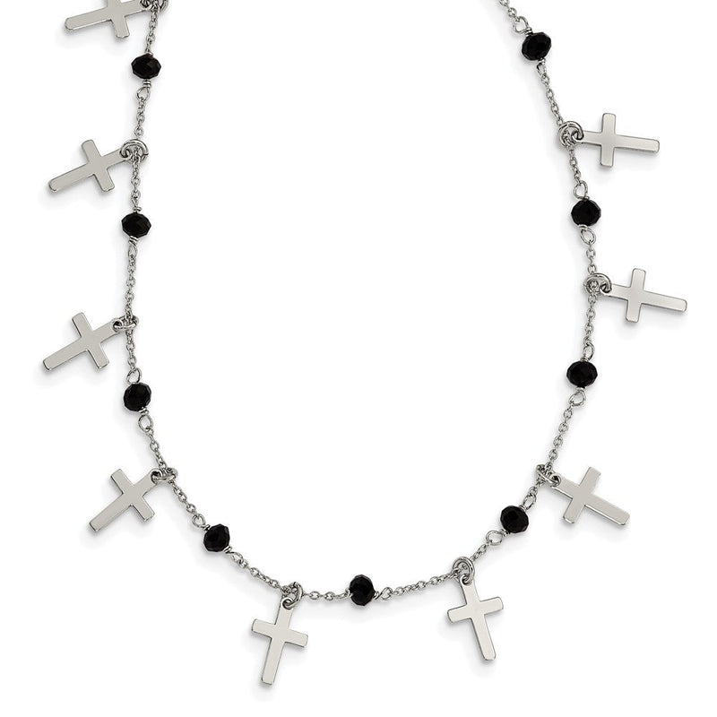 Sterlingsilber Rhodiniert Schwarz Kristall Kreuz mit 1.25 Zoll Verlängerung. Halskette