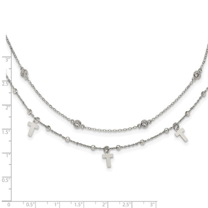 Sterlingsilber Rhodiniert Poliert Kreuz und Zirkonia mit 2 Zoll Verlängerung. Halskette